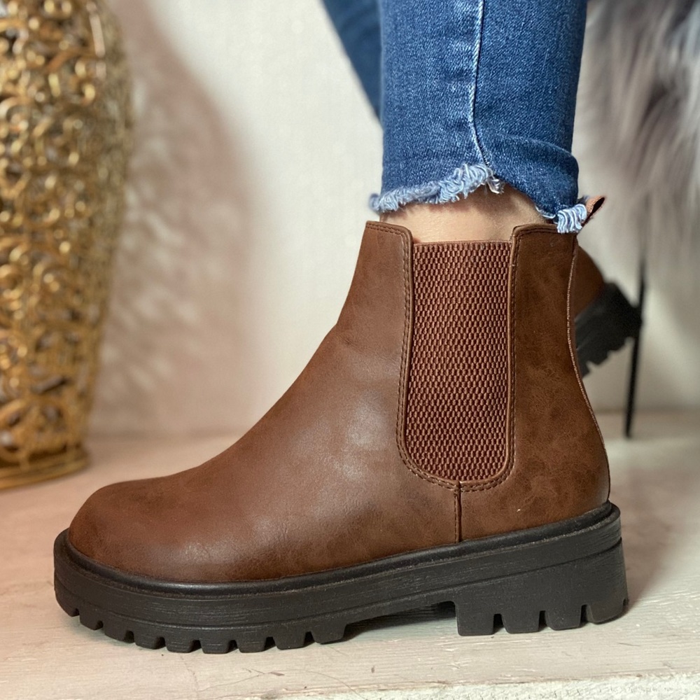 Brown Brush Motorcycle Platform Booties - Picture 5 of 10